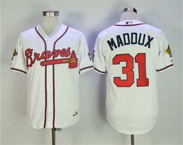 Braves 31 Greg Maddux White 1995 Throwback Jersey