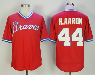 Braves 44 Hank Aaron Red 1980 BP Throwback Jersey