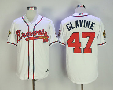 Braves 47 Tom Glavine White 1995 Throwback Jersey