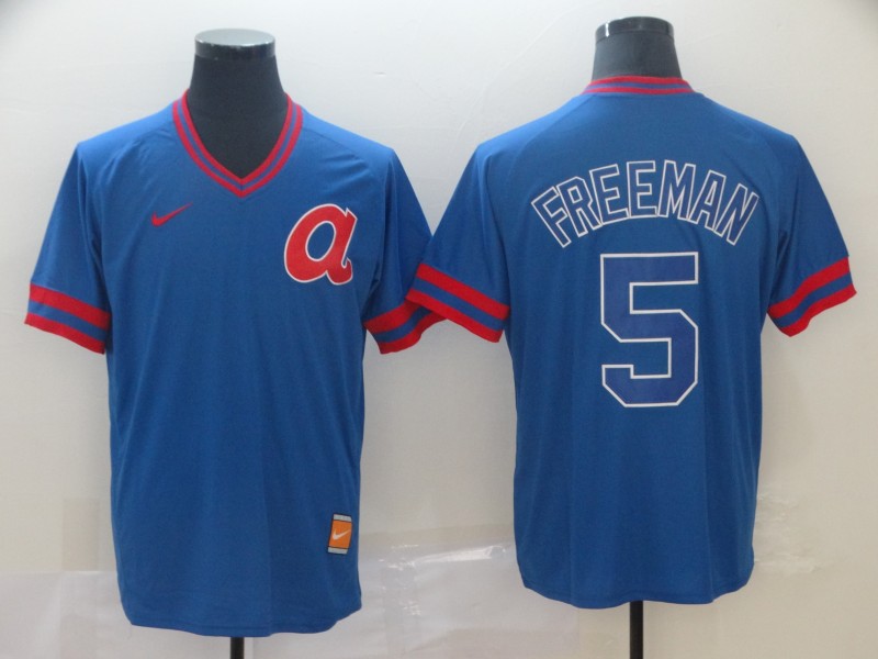 Braves 5 Freddie Freeman Blue Throwback Jersey