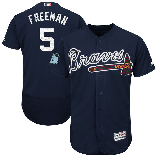 Braves 5 Freddie Freeman Navy 2017 Spring Training Flexbase Jersey