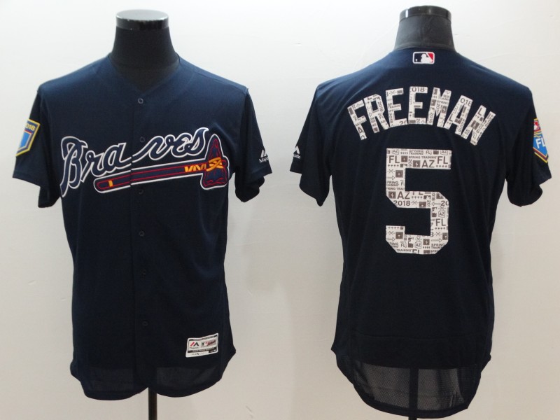 Braves 5 Freddie Freeman Navy 2018 Spring Training Flexbase Jersey