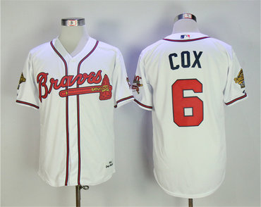 Braves 6 Bobby Cox White 1995 Throwback Jersey