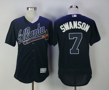Braves 7 Dansby Swanson Navy Flexbase Jersey