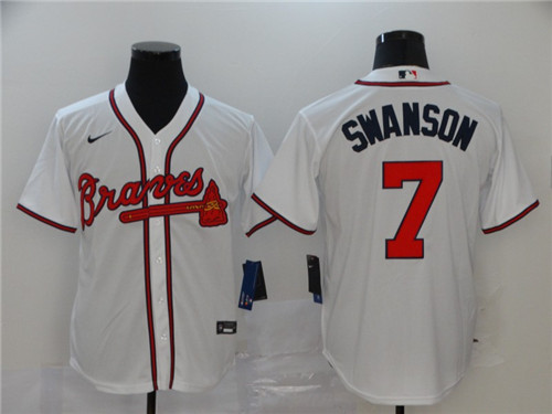 Braves 7 Dansby Swanson White 2020 Nike Cool Base Jersey