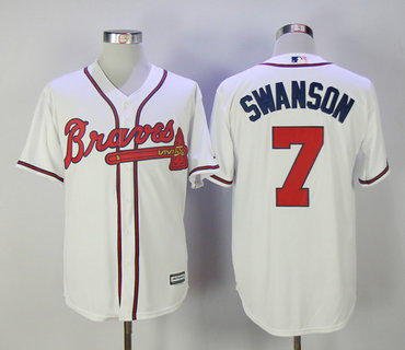 Braves 7 Dansby Swanson White Cool Base Jersey