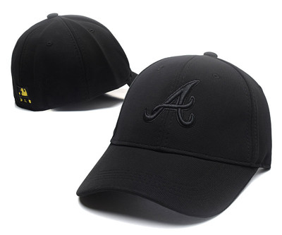 Braves Team Logo All Black Peaked Adjustable Hat SG