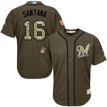 Brewers #16 Domingo Santana Green Salute to Service Stitched Baseball Jersey