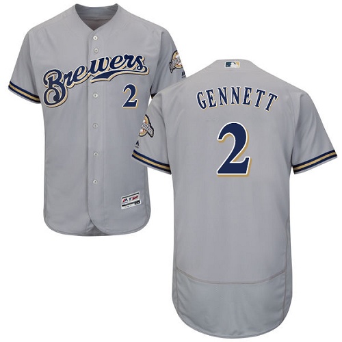 Brewers #2 Scooter Gennett Grey Flexbase Authentic Collection Stitched MLB Jersey