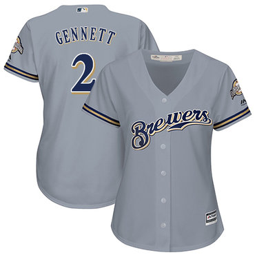 Brewers #2 Scooter Gennett Grey Road Women's Stitched MLB Jersey
