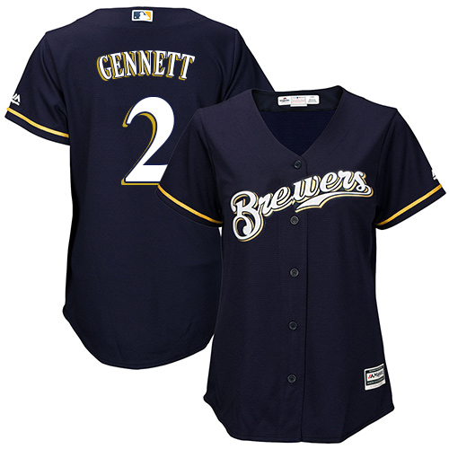 Brewers #2 Scooter Gennett Navy Blue Alternate Women's Stitched MLB Jersey