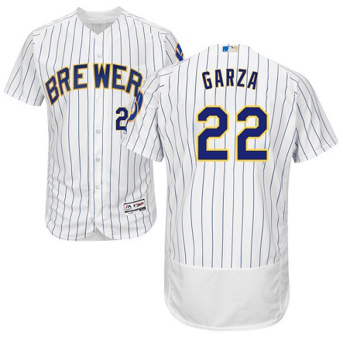 Brewers #22 Matt Garza White Strip Flexbase Authentic Collection Stitched MLB Jersey