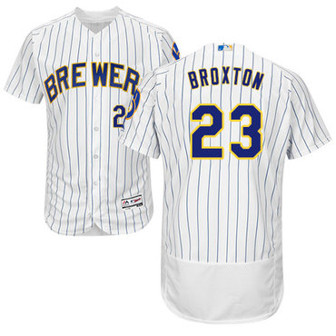 Brewers #23 Keon Broxton White Strip Flexbase Authentic Collection Stitched Baseball Jersey