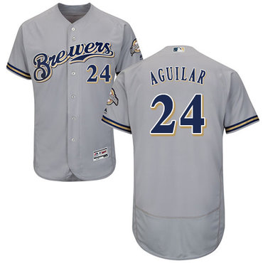 Brewers #24 Jesus Aguilar Grey Flexbase Authentic Collection Stitched Baseball Jersey