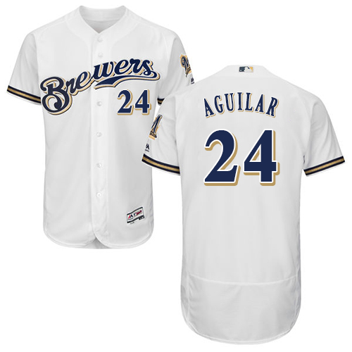 Brewers #24 Jesus Aguilar White Flexbase Authentic Collection Stitched Baseball Jersey