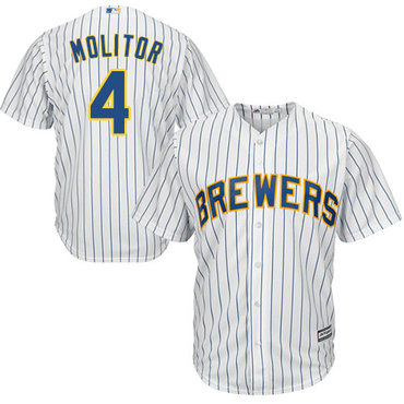 Brewers #4 Paul Molitor White Strip Cool Base Stitched Youth MLB Jersey Brewers #4 Paul Molitor White Strip Cool Base Stitched Youth MLB Jersey