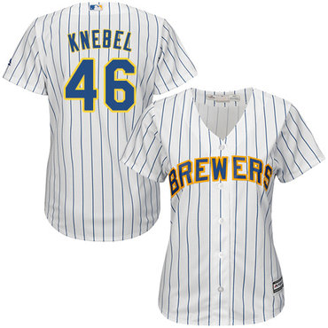 Brewers #46 Corey Knebel White Strip Home Women's Stitched MLB Jersey
