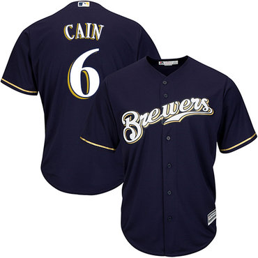 Brewers #6 Lorenzo Cain Navy blue Cool Base Stitched Youth MLB Jersey Brewers #6 Lorenzo Cain Navy blue Cool Base Stitched Youth MLB Jersey