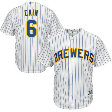 Brewers #6 Lorenzo Cain White Strip Cool Base Stitched Youth MLB Jersey Brewers #6 Lorenzo Cain White Strip Cool Base Stitched Youth MLB Jersey