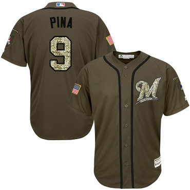 Brewers #9 Manny Pina Green Salute to Service Stitched Baseball Jersey