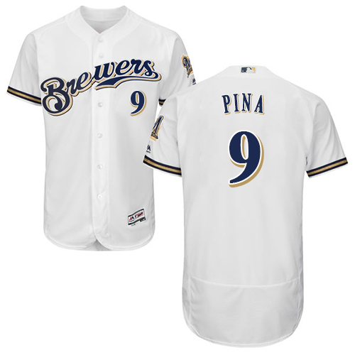 Brewers #9 Manny Pina White Flexbase Authentic Collection Stitched Baseball Jersey