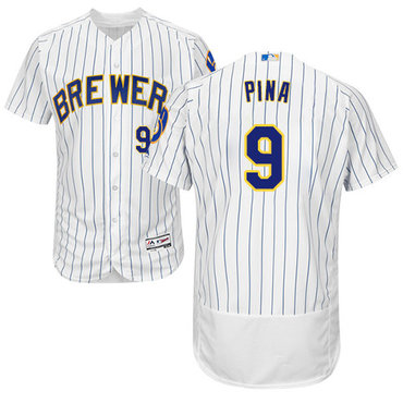 Brewers #9 Manny Pina White Strip Flexbase Authentic Collection Stitched Baseball Jersey
