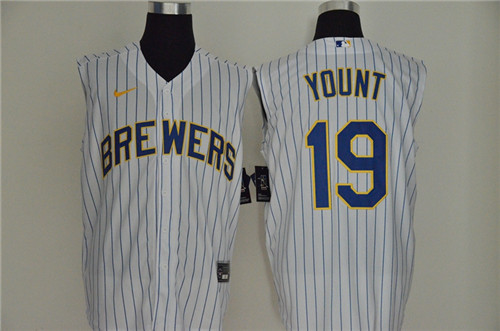 Brewers 19 Robin Yount White Gold Nike Cool Base Sleeveless Jersey Brewers 19 Robin Yount White Gold Nike Cool Base Sleeveless Jersey
