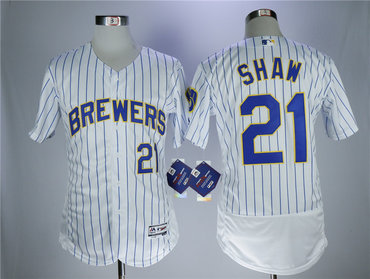 Brewers 21 Travis Shaw White Flexbase Jersey