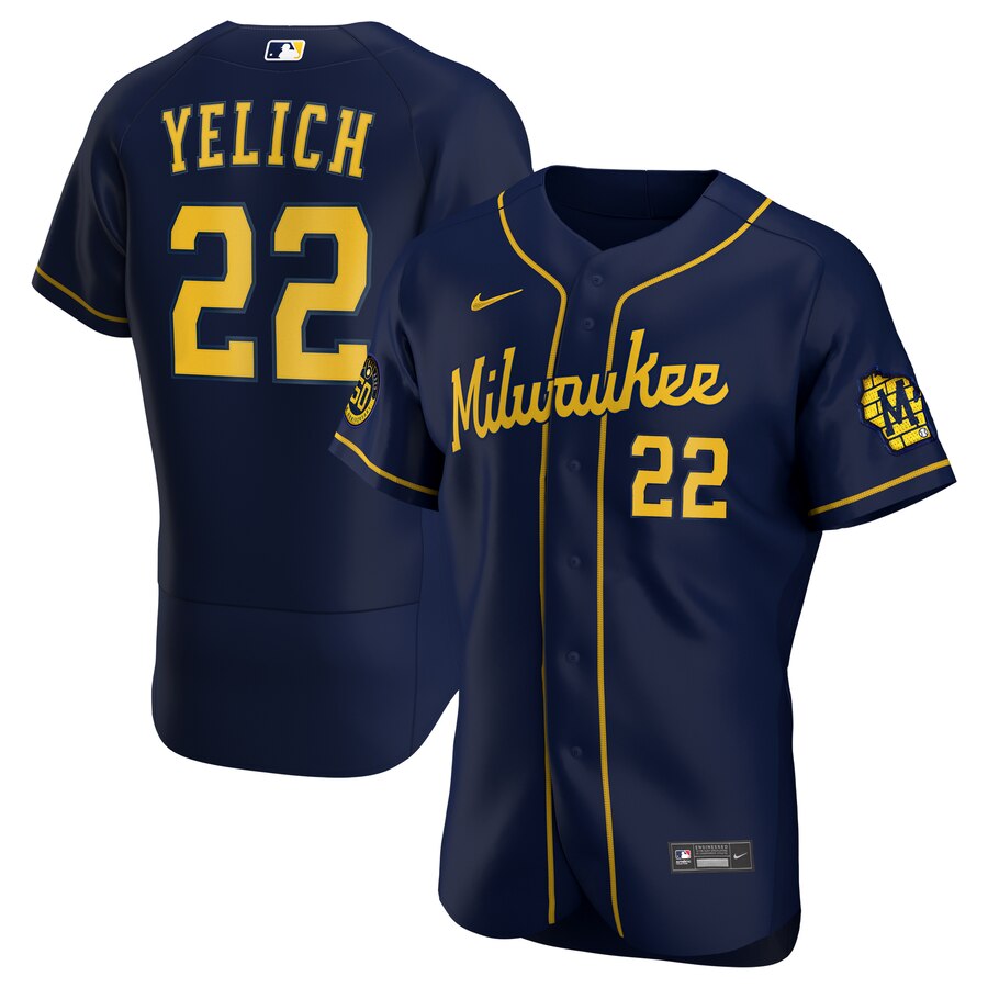 Brewers 22 Christian Yelich Navy Nike 2020 Flexbase Jersey