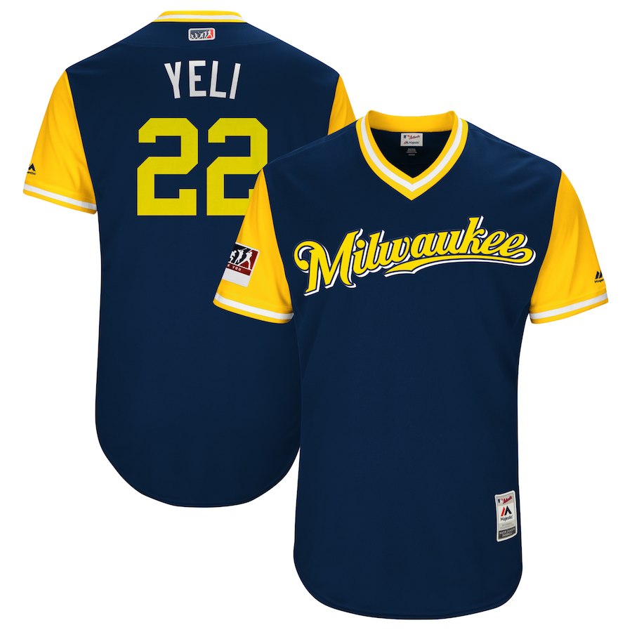 Brewers 22 Christian Yelich Yeli Navy 2018 Players' Weekend Authentic Team Jersey