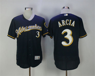 Brewers 3 Orlando Arcia Navy Flexbase Jersey