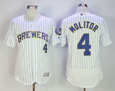 Brewers 4 Paul Molitor White Flexbase Jersey