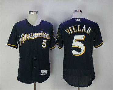Brewers 5 Jonathan Villar Navy Flexbase Jersey