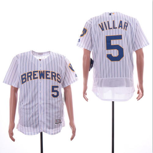 Brewers 5 Jonathan Villar White Flexbase Jersey