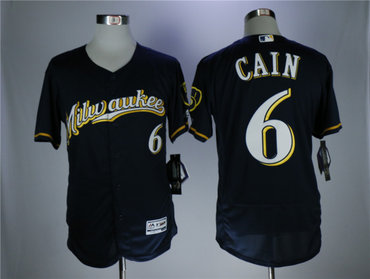 Brewers 6 Lorenzo Cain Navy Flexbase Jersey