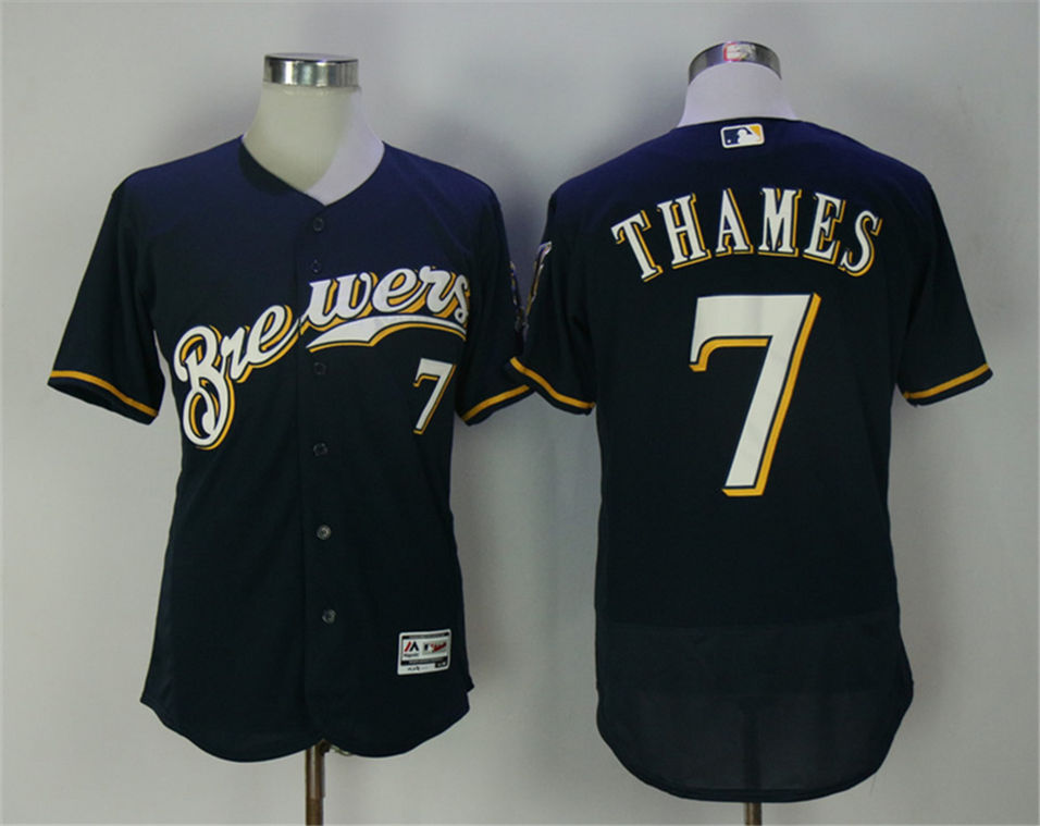 Brewers 7 Eric Thames Navy Flexbase Jersey