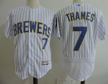Brewers 7 Eric Thames White Flexbase Jersey