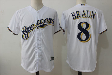 Brewers 8 Ryan Braun White Cool Base Jersey