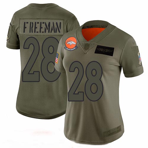 Broncos #28 Royce Freeman Camo Women's Stitched Football Limited 2019 Salute to Service Jersey Broncos #28 Royce Freeman Camo Women's Stitched Football Limited 2019 Salute to Service Jersey