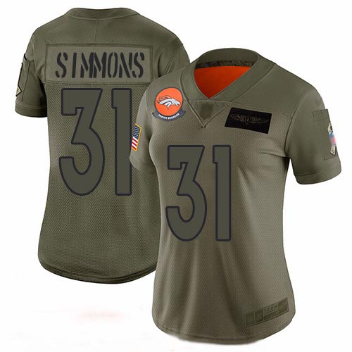 Broncos #31 Justin Simmons Camo Women's Stitched Football Limited 2019 Salute to Service Jersey Broncos #31 Justin Simmons Camo Women's Stitched Football Limited 2019 Salute to Service Jersey