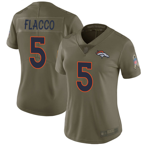 Broncos #5 Joe Flacco Olive Women's Stitched Football Limited 2017 Salute to Service Jersey