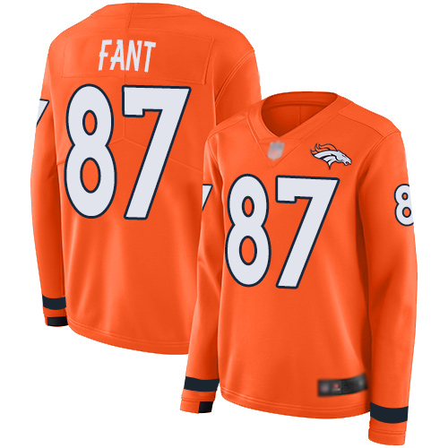 Broncos #87 Noah Fant Orange Team Color Women's Stitched Football Limited Therma Long Sleeve Jersey Broncos #87 Noah Fant Orange Team Color Women's Stitched Football Limited Therma Long Sleeve Jersey