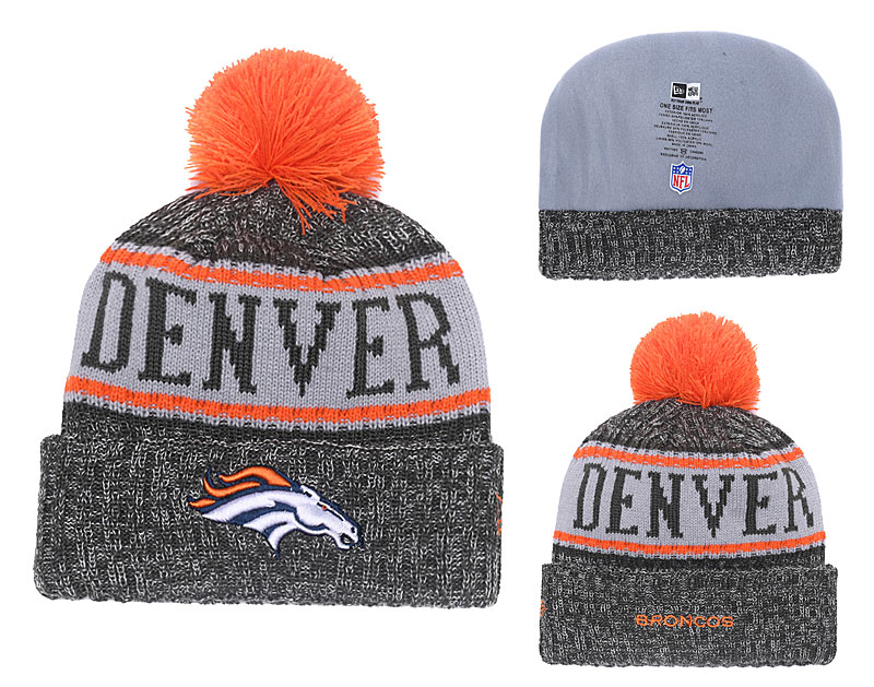 Broncos 2018 NFL Sideline Black Pom Knit Hat YD
