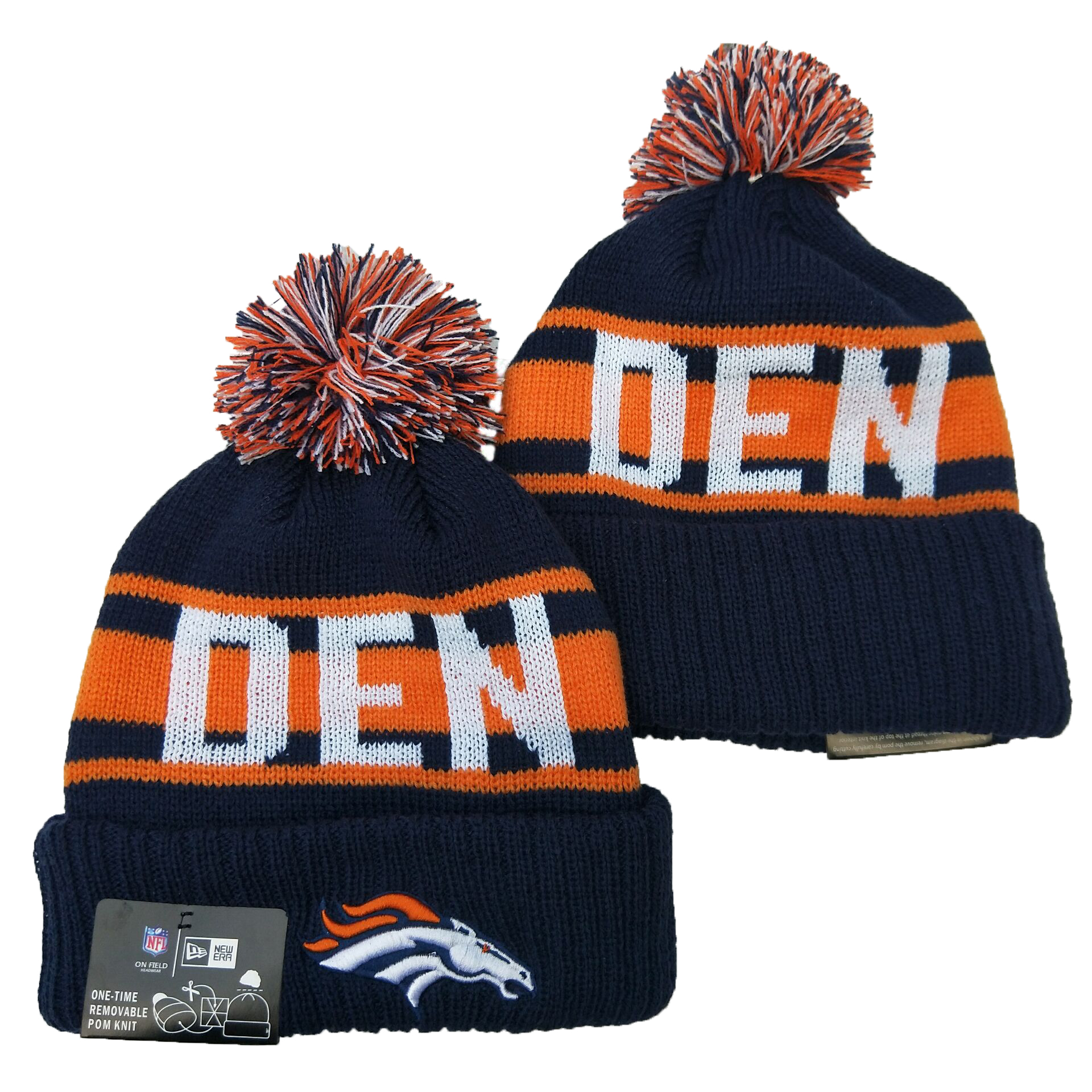 Broncos Team Logo Navy Yellow Pom Knit Hat YD