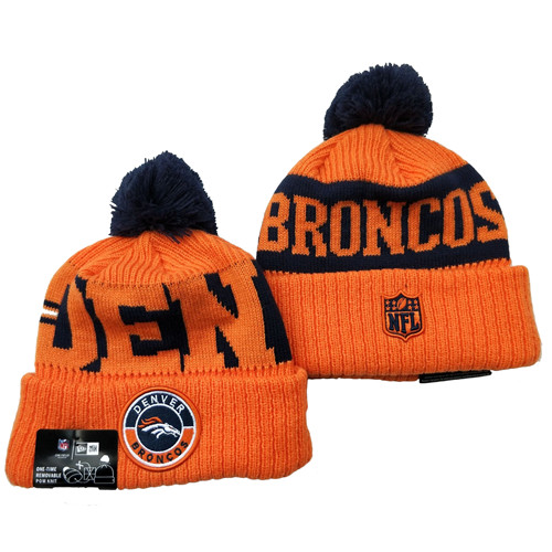 Broncos Team Logo Orange 2020 NFL Sideline Pom Cuffed Knit Hat YD