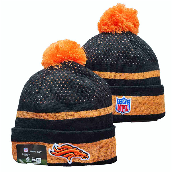 Broncos Team Logo Orange And Black Pom Cuffed Knit Hat YD