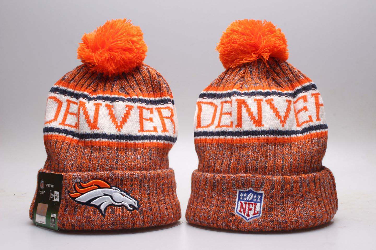 Broncos Team Logo Orange Pom Knit Hat YP