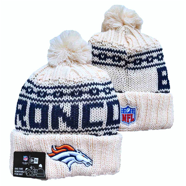 Broncos Team Logo Pom Cuffed White Knit Hat  YD