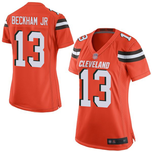 Browns #13 Odell Beckham Jr Orange Alternate Women's Stitched Football New Elite Jersey