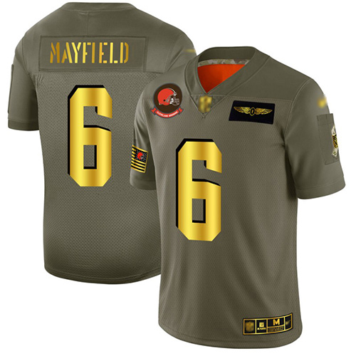 Browns #6 Baker Mayfield Camo Gold Men's Stitched Football Limited 2019 Salute To Service Jersey Browns #6 Baker Mayfield Camo Gold Men's Stitched Football Limited 2019 Salute To Service Jersey